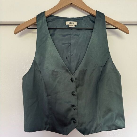 Jason Wu Teal Cropped Satin Vest Medium - Picture 2 of 6